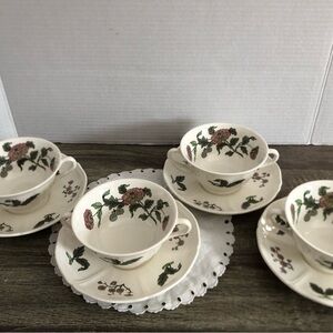 Vtg Wedgwood Mandarin Soup Cups with Saucers
